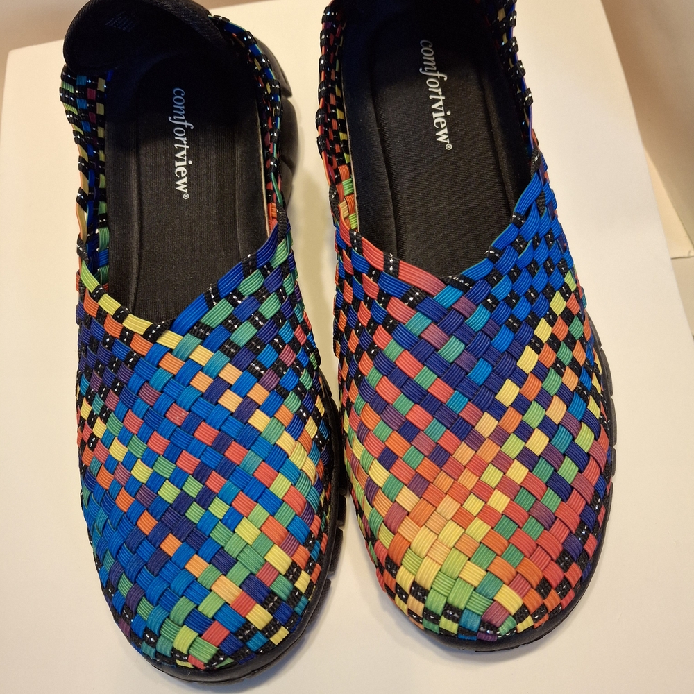 Comfortview Blue and Green Woven Loafers Flats